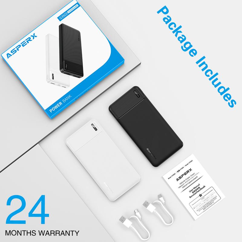 Asperx 2 Pack 10000Mah Power Bank, Fast Charging Portable Charger, External Battery Pack for Iphone, Samsung, LG, Airpods, Etc Chargeable Devices