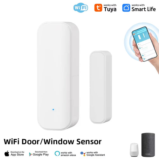 Tuya Wifi or Zigbee Window Door Sensor with Battery Smart Home Security Alarm System Voice Control via Alexa Google Home Smart