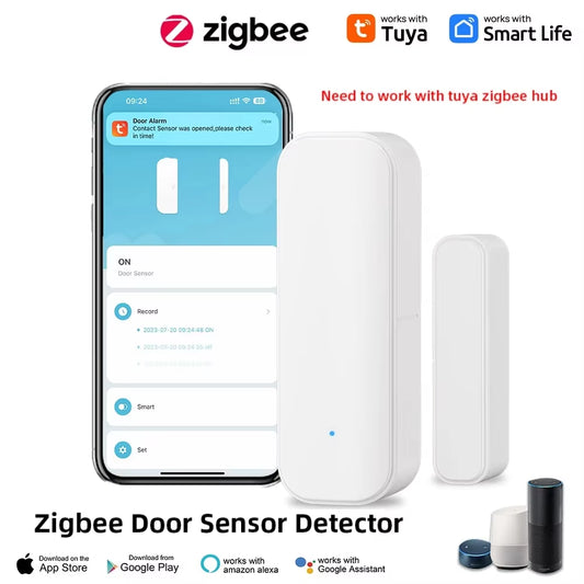 Tuya Wifi or Zigbee Window Door Sensor with Battery Smart Home Security Alarm System Voice Control via Alexa Google Home Smart