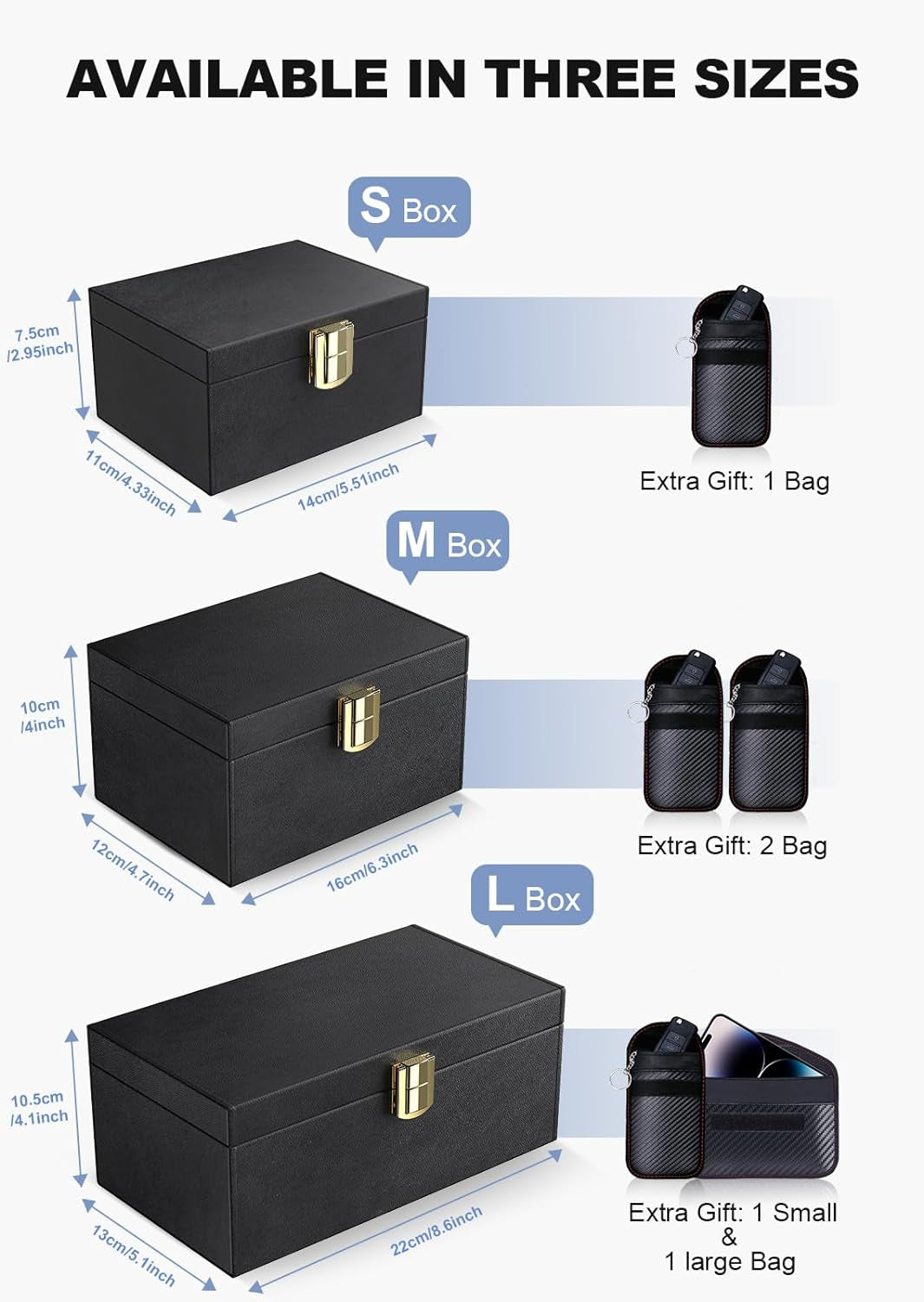 Faraday Box with Faraday Pouch 2 Pack, Keyless Entry Car Key Safe Protector RFID Anti-Theft Signal Blocking Cages